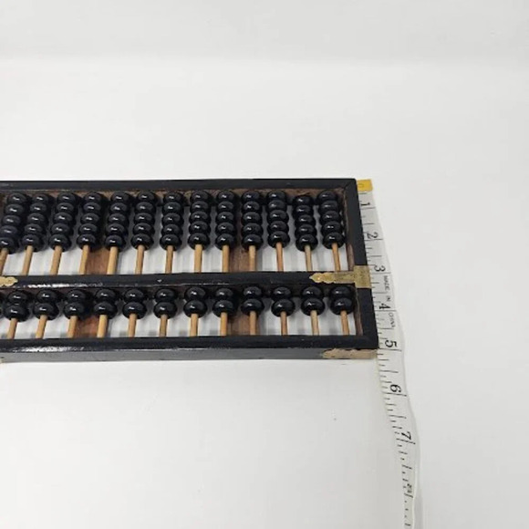 Vintage Black Stained Wood Bead Counter Brass Trim Abacus Counting Tool - Picture 9 of 11
